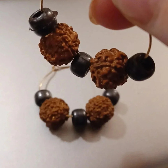 ❤️Handmade Wooden Bead Earring Hoops with plastic Beads - Picture 4 of 5